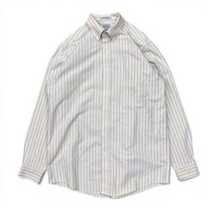 LL Bean Oxford Pastel Yellow Striped Button Up Long Sleeve Dress Shirt M 16 - 36